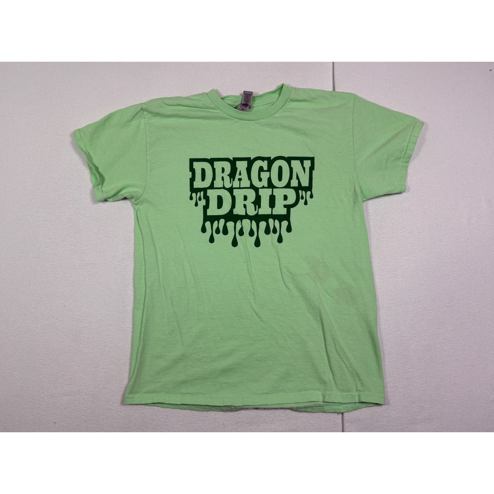 Gildan Ultra Cotton Dragon Drip Graphic T-Shirt Lime Green Mens Medium